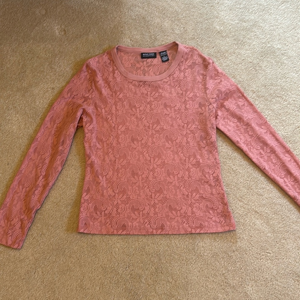 EUC New York & Company Floral Lace Long Sleeve Shirt Size Large